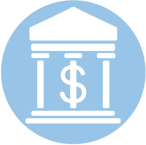 A dollar sign forms one of the columns of a stately building